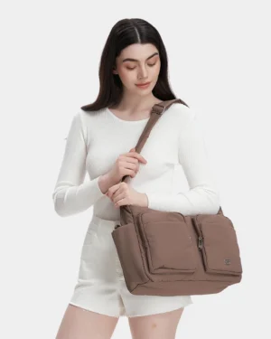 Mylah Nylon Puffer Sling Bag (Chocolate)