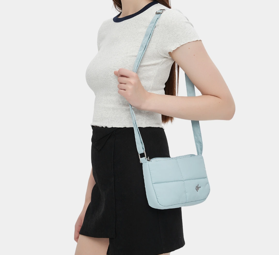 Waffle Mini Puffer Sling Bag (Azure)